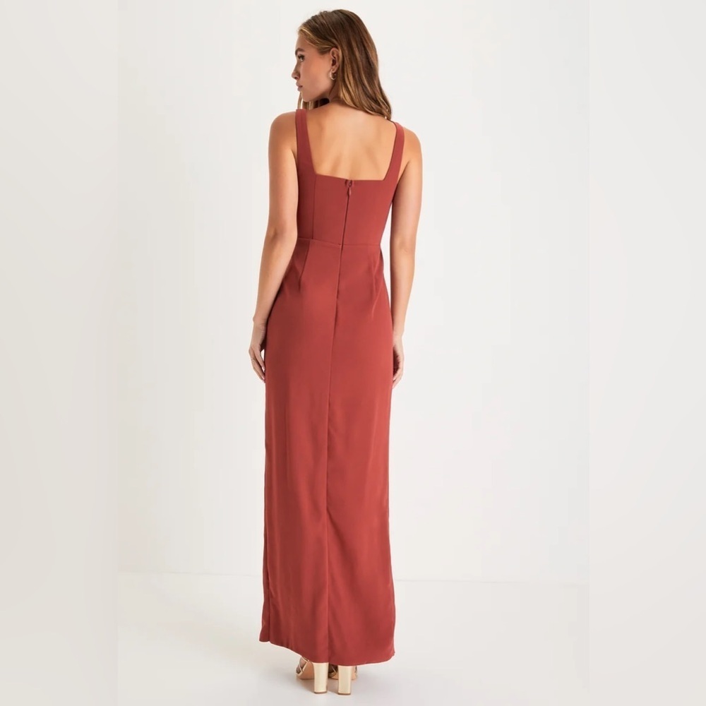 Lulus Glamorous Disposition Rust Ruched Maxi Dress - Picture 2 of 8